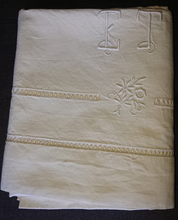 仏アンティーク】セール！イニシャル刺繍/コットンのシーツ フランス
