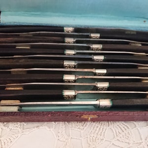 Vintage Silver Knife Set France 20&#39;S / Tableware / Vintage Decoration / Set of 12 silver-plated metal knives with wooden handles