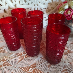 Red blown glass glasses France 70&#39;S / Tableware / SET of 6 large Lemonade glasses in blown glass, carmine red color