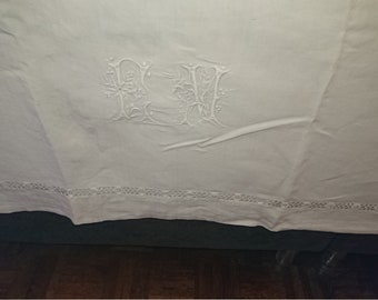 刺繍入りリネンシーツ フランス プロヴァンス みすぼらしい 1900年