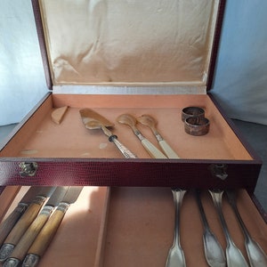 Zilverwerk Goudsmid Bestekset Luxe Vintage Bestekdoos Frankrijk Jaren '40 / Servies Decoratie / Doos 1 Opbergvak en 1 Lade