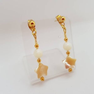 Handgemaakte oorbellen met hanger van natuurlijk parelmoer voor dames - Handgemaakte oorbellen van halfedelsteen voor dames