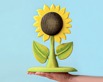 Nachhaltige Sonnenblume Waldorf Spielzeug | Handgefertigte Montessori anerkannte Holzspiel