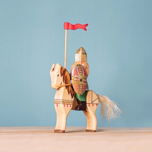 Historical Wooden Toy Knight on Steed Set | Handmade Dacian Warrior Playset
