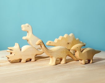 Handmade Wooden Dinosaurs | Tyrannosaurus | Stegosaurus | Triceratops | Brontosaurus | Waldorf Toy