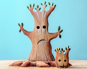 Árbol fantasmal de madera / Apto para Waldorf y Montessori / Juguete de Halloween hecho a mano