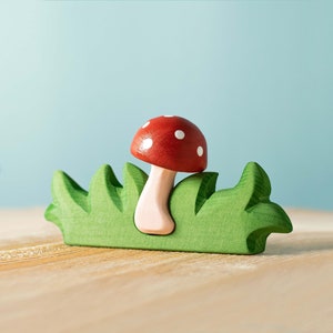 Pilz im Gras Holzspielzeug Set | Waldorf Kaninchen & Igel, Montessori freundlich | Handgefertigtes Ahornholz