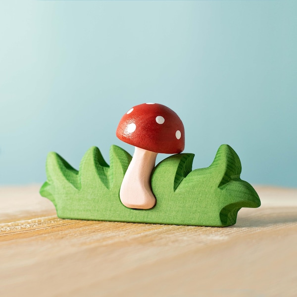 Mushroom in Grass Wooden Toy Set | Waldorf Rabbits & Hedgehogs, Montessori Friendly | Handmade Maple Wood