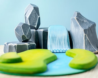 River Plate, Waterfall, Rocks SET | Wooden Toy | Non-Toxic Paint