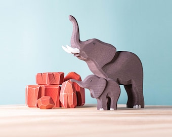 African Savanna Elephant and Rock Playset | Montessori Wooden Toy | Handmade Waldorf Animal