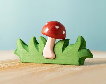 Mushroom in Grass Wooden Toy Set | Waldorf Rabbits & Hedgehogs, Montessori Friendly | Handmade Maple Wood