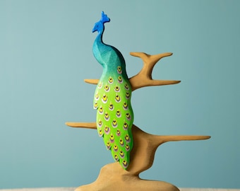 Sustainable Wooden Toy Peacock | Montessori & Waldorf Educational Figurine | Handmade with Maple Tree