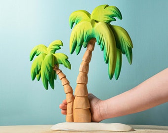 Ręcznie robiona drewniana zabawka Waldorf z palmą do zabawy Montessori
