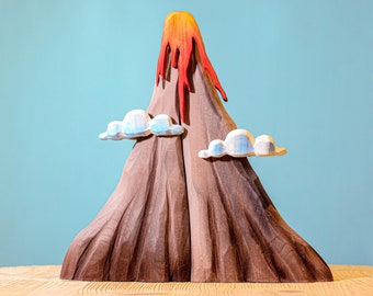 Waldorf-Inspired Wooden Volcano & Clouds Play Set - Handmade with Maple Tree