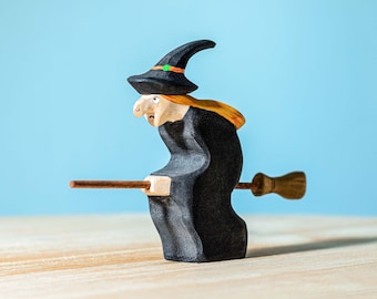Wooden Witch Figure | Waldorf Inspired Halloween Toy with Nontoxic Paints