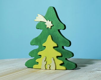 Handmade Christmas Tree Puzzle | Montessori Waldorf Wooden Toy