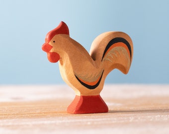 Montessori Rooster Toy | Handmade Oak Wood Waldorf Wooden Bird Figure