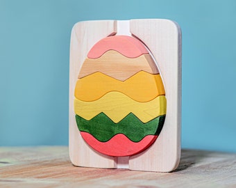 Handmade Egg Wooden Puzzle | Safe Non-Toxic Paint | Waldorf Inspired Toy