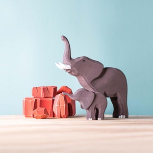 African Savanna Elephant and Rock Playset | Montessori Wooden Toy | Handmade Waldorf Animal