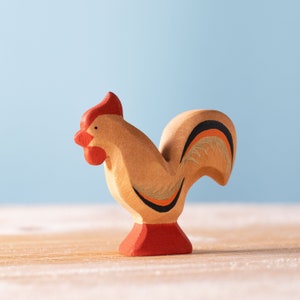 Montessori Rooster Toy | Handmade Oak Wood Waldorf Wooden Bird Figure