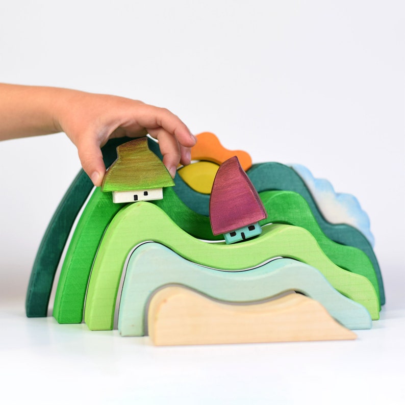 The mountain With Sun Stacker Educational Wooden - Etsy