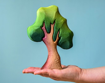 Handmade Small Wooden Oak Tree | Non-Toxic Painted Waldorf Wood Toy