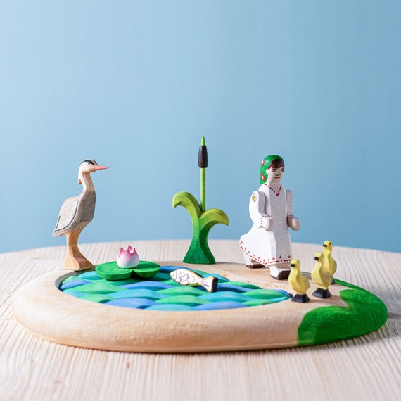 The Pond, the Girl and the Ducklings Waldorf Figurines Montessori Toys Waldorf  Toys Handmade Wooden Toys Handcrafted Toy 