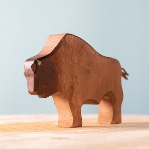 Bison Wooden Animal Figurine | Waldorf & Montessori Educational Toy | Handmade Organic Wood