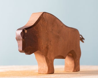 Bison Wooden Animal Figurine | Waldorf & Montessori Educational Toy | Handmade Organic Wood