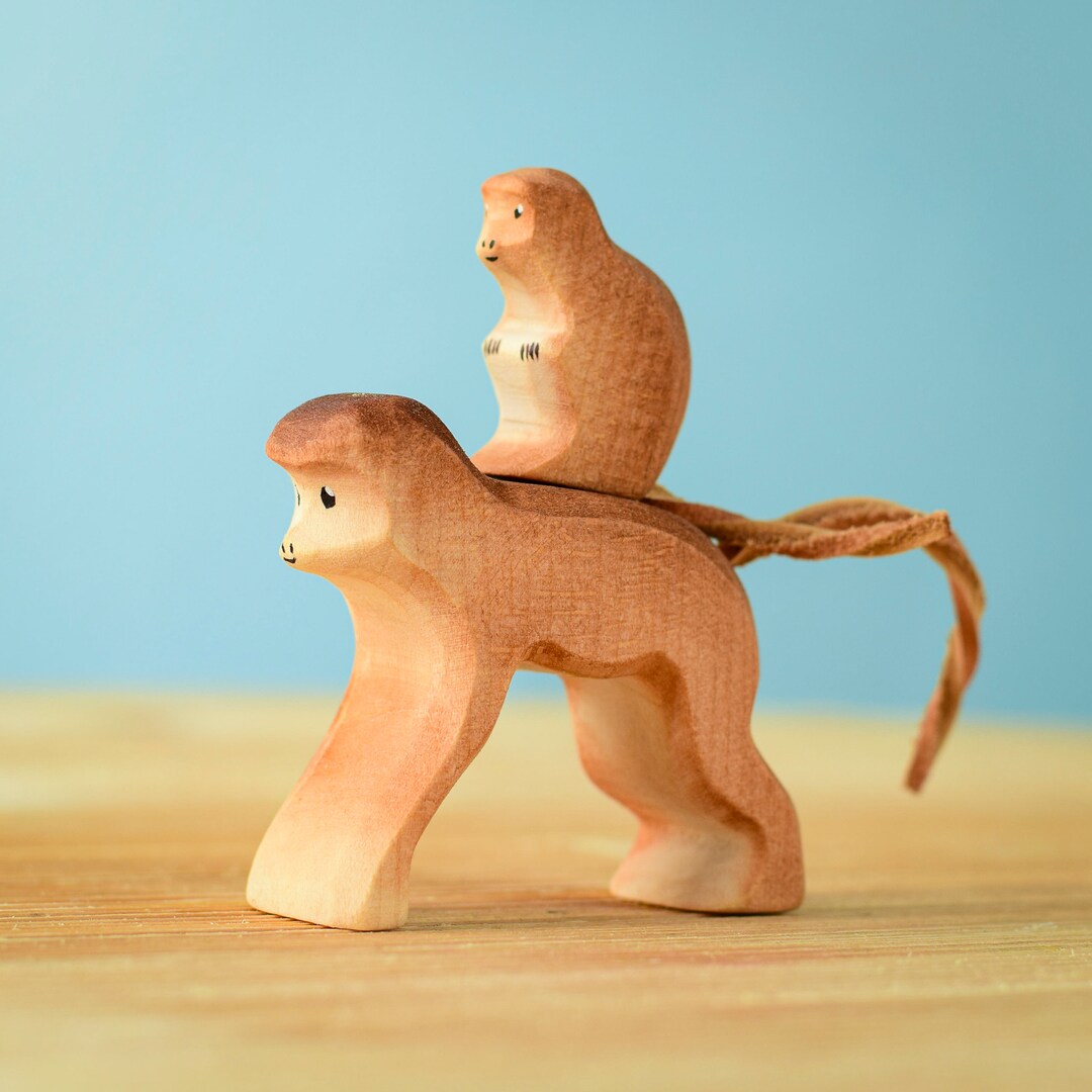 Juego de monos de madera Juguete de animales de la selva de
