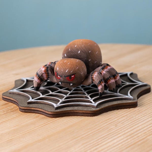 Hölzernes Spinnen und Spinnennetz Set | Handgemachte Halloween Deko von Bumbu Toys