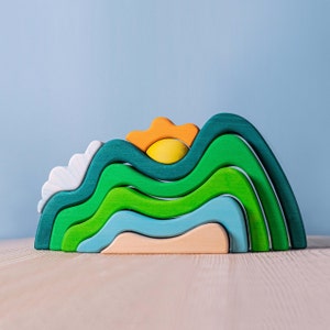 Montessori Mountain with Sun Wooden Stacker Toy | Handmade Educational Waldorf Toys