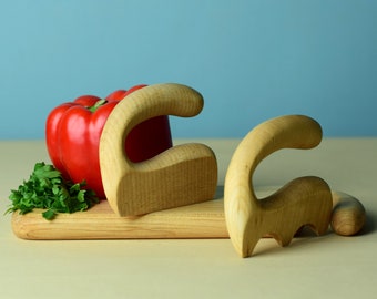 Utensilios de cocina del chef para niños pequeños / Picador de madera para niños / Cuchillo Montessori seguro para niños / Cortador de frutas y verduras para niños
