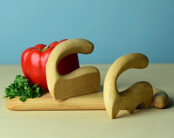 Utensilios de cocina del chef para niños pequeños / Picador de madera para niños / Cuchillo Montessori seguro para niños / Cortador de frutas y verduras para niños