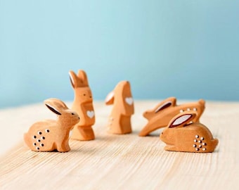 Little Rabbit Wooden Animal with Small Carrot for Educational Play | Organic Wood Montessori Toy