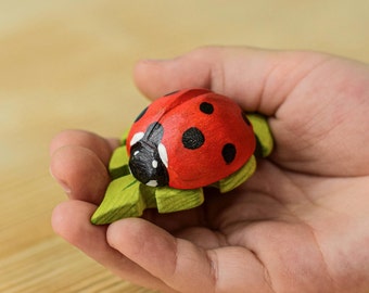 Artisan Wooden Ladybug Figure - Handmade, Eco-Friendly Waldorf Toy