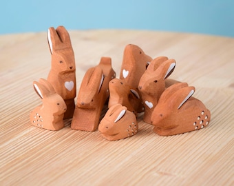 Rabbit Family Wooden Animal for Educational Play | Organic Wood Montessori Toy | Waldorf Inspired Handmade by Bumbu Toys