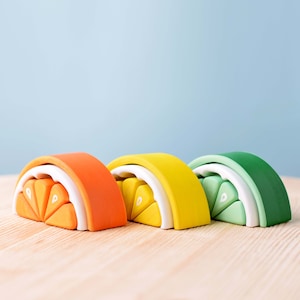 Montessori Waldorf Stacker Spielzeug - Handgefertigtes ZITRONEN-, LIMETTEN- & TANGERINEN-Holzobstset