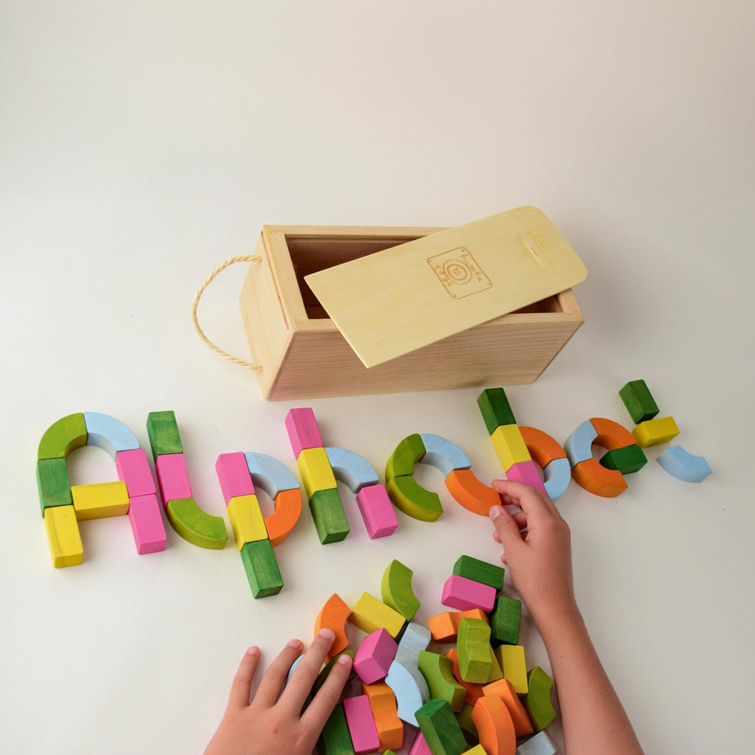 Alphabet Blocks Wooden Building Toy | Handmade Montessori-inspired Play ...