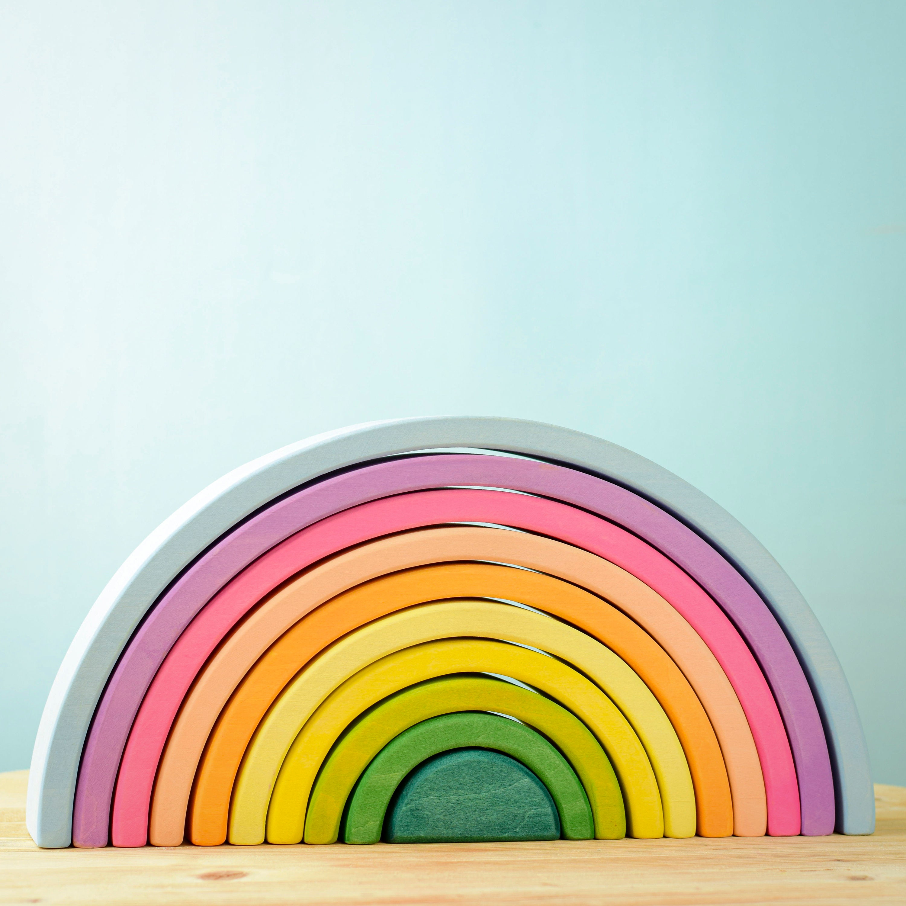 Waldorf Large Rainbow Wooden Stacker Toy | Montessori-Inspired Play for Kids and Toddlers | Handmade with Organic Wood by Bumbu Toys