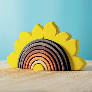 Waldorf SUNFLOWER Wooden Stacker Toy | Handmade Montessori Toddler Gift