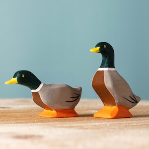 Wild Duck Wooden Figurine | Waldorf-Inspired Toy | Montessori Educational Play | Made with Natural Wood
