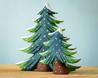 Snowy Fir Tree SET | Montessori Wooden Tree | Handmade with Organic Wood