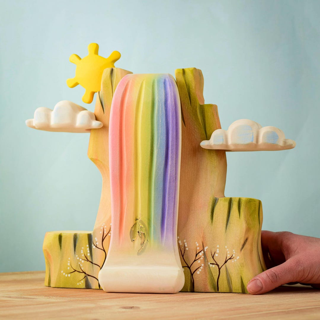 Handmade Rainbow Cliff Wooden Toy Set | Waldorf Montessori Playset - Etsy