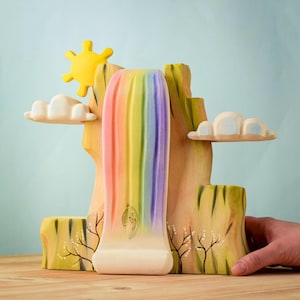 Ensemble de jouets en bois fait main en forme de falaise arc-en-ciel | Ensemble de jeu Montessori Waldorf