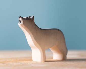 Jouet loup animal en bois | Style Waldorf et Montessori | Bois biologique fabriqué à la main