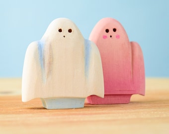 Montessori Wooden Ghost | Handmade Halloween Waldorf Toy | Eco-Friendly Paints