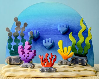Deep of the Ocean Waldorf Play | Handmade Aquatic Wooden Toy Set Animals & Plants