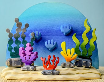 Deep of the Ocean Waldorf Play | Handmade Aquatic Wooden Toy Set Animals & Plants