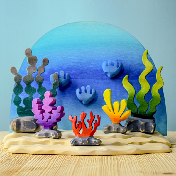 Deep of the Ocean Waldorf Play | Handmade Aquatic Wooden Toy Set Animals & Plants